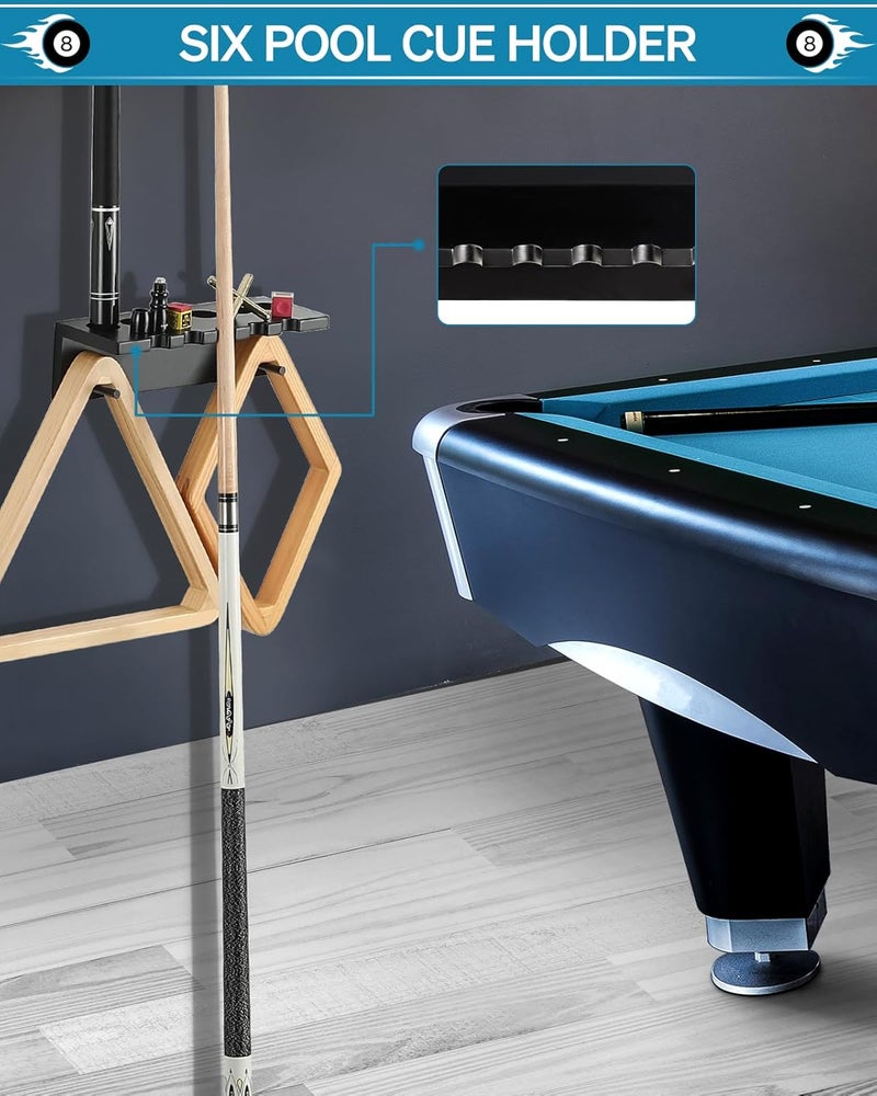 EXTCCT Pool Cue Rack Stick Holder - Wall Mount Billiards Pool Cue Rack Oak Solid Hardwood Pool Cue Set Holder for 6 Cues Sticks Storage Pool Table Accessories Equipment Organizer - Image 4